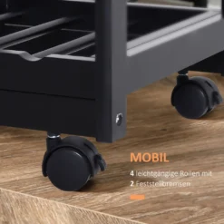 HOMCOM Küchenwagen Servierwagen Mit Ausziehbarem Korb Schublade Küchenrollwagen Weinablage Küchentrolley Holz Schwarz 74 X 37 X 76 Cm -Homcom 158e482024ef78ef41091dd22e029b17