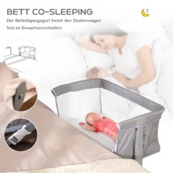 HOMCOM Baby Beistellbett Kinderbett Reisebett Für 0-6 Monate Baby Stubenwagen Mit Matratze Netzfenster Transporttasche Höhenverstellbar Faltbar Metall Oxfordstoff Grau -Homcom 15e97fb5ae5a10402f97862f1fa0da81