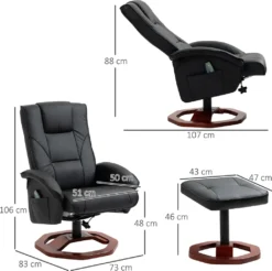 HOMCOM Massagesessel Relaxliege Mit Fußhocker Relaxsessel Liegefunktion Fernsehsessel Liegesessel Mit Massagefunktion 360° Drehbar Kunstleder Stahl Schwarz+Braun 73 X 83 X 106 Cm -Homcom 160a25ea9b48db2a2897725c94eeae94