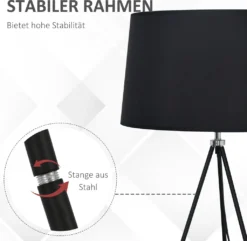 HOMCOM Stehlampe Tripod Schlafzimmer Standleuchte Stehleuchte 40 W Skandinavisch Stoff + Metall Schwarz ∅48 X 156 Cm -Homcom 165979fc920eaf219f88771c07226317