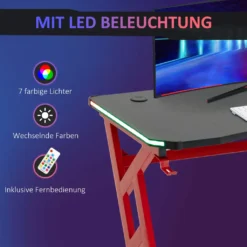 HOMCOM Gaming Tisch RGB-Lichter Schreibtisch R-förmiger 4 Verstellbare Fußstützen Computertisch Arbeitstisch Spanplatte Metall Schwarz+Rot 120 X 60 X 74,5 Cm -Homcom 17245b3e242899b435f01e8478268c78