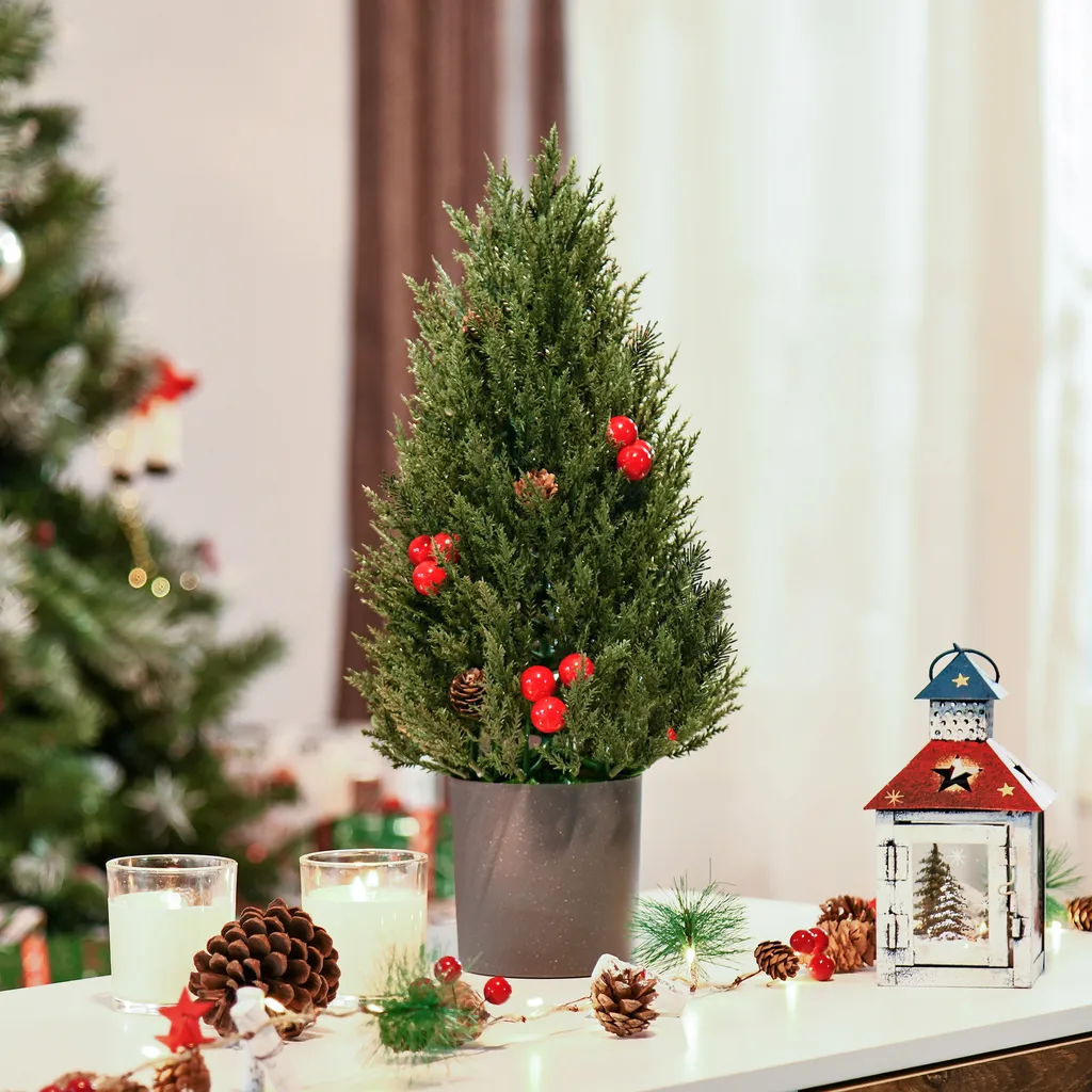 HOMCOM Weihnachtsbaum 50 Cm Christbaum Zypressen-Weihnachtsbaum Mit 7 Roten Beeren Und 6 Tannenzapfen Kunsttanne 170 Zweige Für Tisch Und Schreibtisch PVC PE Grün Ø27 X 47 Cm 4 HOMCOM Weihnachtsbaum 50 Cm Christbaum Zypressen-Weihnachtsbaum Mit 7 Roten Beeren Und 6 Tannenzapfen Kunsttanne 170 Zweige Für Tisch Und Schreibtisch PVC PE Grün Ø27 X 47 Cm – Bild 2