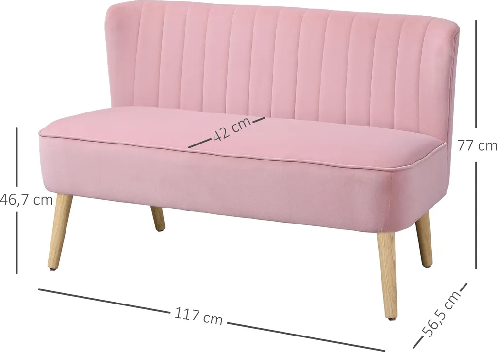HOMCOM 2-Sitzer Stoffsofa Polstersofa Sitzmöbel Loungesofa Holz Schaumstoff Samtartiges Polyester Rosa 117 X 56,5 X 77 Cm 9 HOMCOM 2-Sitzer Stoffsofa Polstersofa Sitzmöbel Loungesofa Holz Schaumstoff Samtartiges Polyester Rosa 117 X 56,5 X 77 Cm – Bild 7