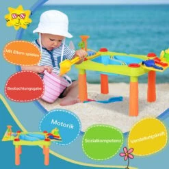HOMCOM Kinder Sand- Und Wasserspieltisch Matschtisch Kinder Outdoor Spieltisch Outdoor Kinder Sandtisch Mit 16-tlg. Zubehör, Spieltisch, Strandspielzeug, Ab 3 Jahren, PP, 99,5 X 49 X 48 Cm -Homcom 18103889 4
