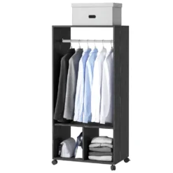 HOMCOM Mobiler Kleiderschrank Garderobe Schrank Mit Regal 4 Schwenkräder Für Wohnzimmer Schlafzimmer, Aluminiumlegierungen, 60 X 40 X 128 Cm, Schwarz