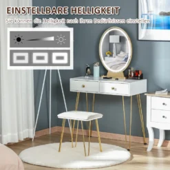 HOMCOM Schminktisch Set Frisierkommode Kosmetiktisch Mit Einstellbarer LED-Beleuchtung Spiegel Gepolsterten Hocker 2 Schubladen Und 1 Lippenstiftraster MDF Stahl Schaumstoff Weiß 80 X 40 X 136 Cm 15 HOMCOM Schminktisch Set Frisierkommode Kosmetiktisch Mit Einstellbarer LED-Beleuchtung Spiegel Gepolsterten Hocker 2 Schubladen Und 1 Lippenstiftraster MDF Stahl Schaumstoff Weiß 80 X 40 X 136 Cm -Homcom 18ad5550335d282d956208944253d9e2