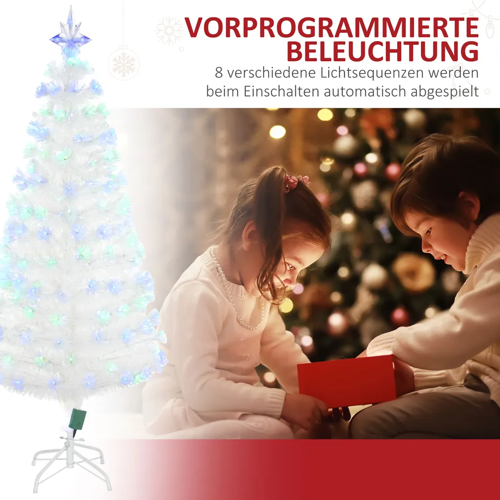 HOMCOM Weihnachtsbaum 1,2 M Christbaum Kunsttanne 130 Zweige Mit RGB Led-Leuchten Metallfuß PVC Weiß Ø45 X 120H Cm 7 HOMCOM Weihnachtsbaum 1,2 M Christbaum Kunsttanne 130 Zweige Mit RGB Led-Leuchten Metallfuß PVC Weiß Ø45 X 120H Cm – Bild 5