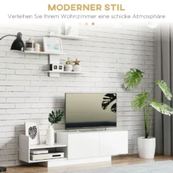 HOMCOM Wohnwand Wohnzimmer TV Set TV-Schrank Mit Wandregal Fernsehschrank Fernsehtisch TV Lowboard Mit Klappschrank Und Regal Weiß 150 X 31,5 X 40 Cm 13 HOMCOM Wohnwand Wohnzimmer TV Set TV-Schrank Mit Wandregal Fernsehschrank Fernsehtisch TV Lowboard Mit Klappschrank Und Regal Weiß 150 X 31,5 X 40 Cm -Homcom 18e50f296f3b7cf669ceca6c698b3b7f