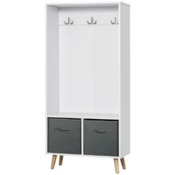 HOMCOM Garderobenständer Kleiderschrank Mit 3 Haken Schulbladen Garderobe Kleiderständer Mit Nordisches Design Für Schlafzimmer Eingangsbereich Mit Kippschutz Spanholz Weiß+Grau 61 X 29,6 X 132 Cm
