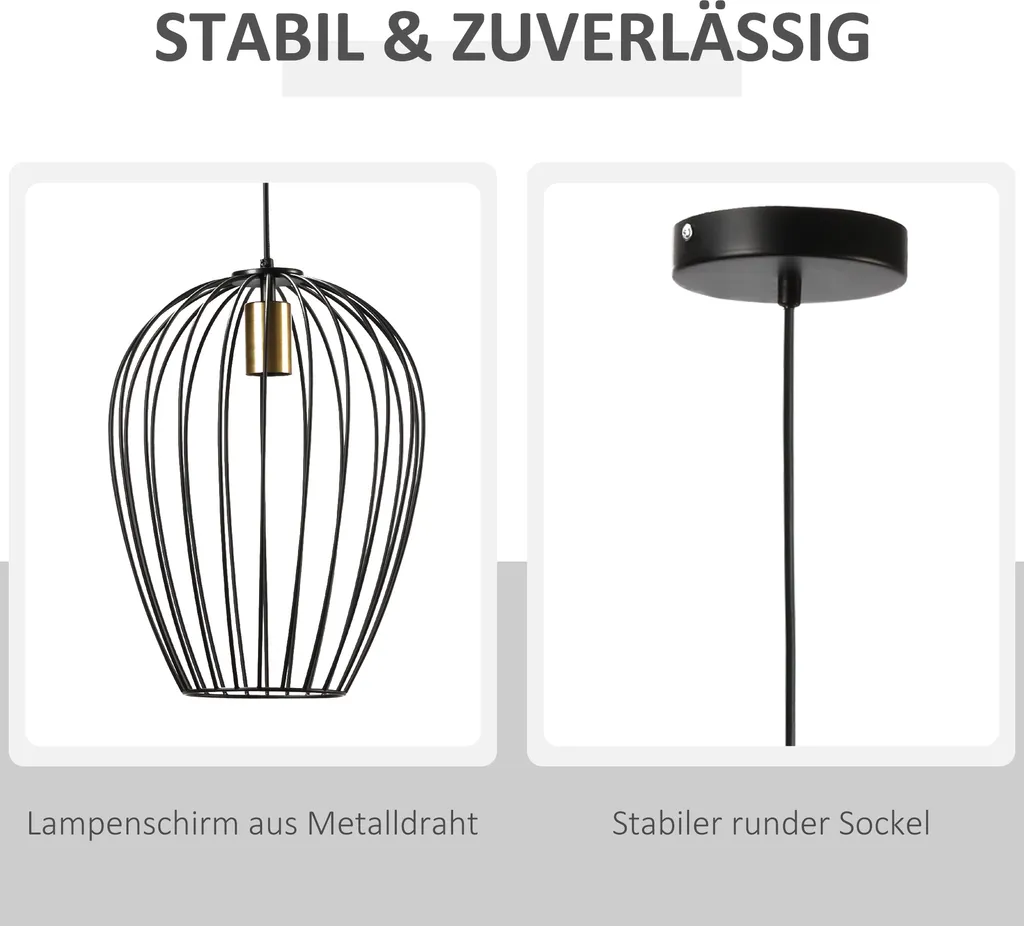 HOMCOM Pendelleuchte Hängeleuchte Hängelampe Modern Pendellampe Für Büro Wohnzimmer Esszimmer Metall Schwarz Ø26 X 130 Cm 6 HOMCOM Pendelleuchte Hängeleuchte Hängelampe Modern Pendellampe Für Büro Wohnzimmer Esszimmer Metall Schwarz Ø26 X 130 Cm – Bild 4