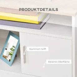 HOMCOM TV-Lowboard Fernsehschrank TV-Bank Mit 2 Schränken Und 3 Offenen TV-Kommode Bis Zu 50 Zoll Fernsehtisch Unterschrank Kabelführungsöffnung Spanplatte Weiß+Naturholz 105 X 40 X 52 Cm -Homcom 194a221b5e41d0b6b38696e7fc1c4a76