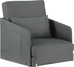 HOMCOM Schlafsofa Sofabett Einzelsofa Waschbarer Bezug 2 Seitentaschen Kissen Metall Grau 70 X 74 X 78 Cm