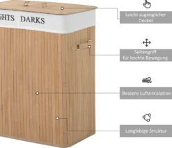 HOMCOM Wäschekorb Wäschebox Wäschesammler Mit Deckel Segeltuchsack Segeltuch + Bambus Natur 100L 52 X 32 X 63 Cm -Homcom 199859350c35b892d6e7bef3987e91d1