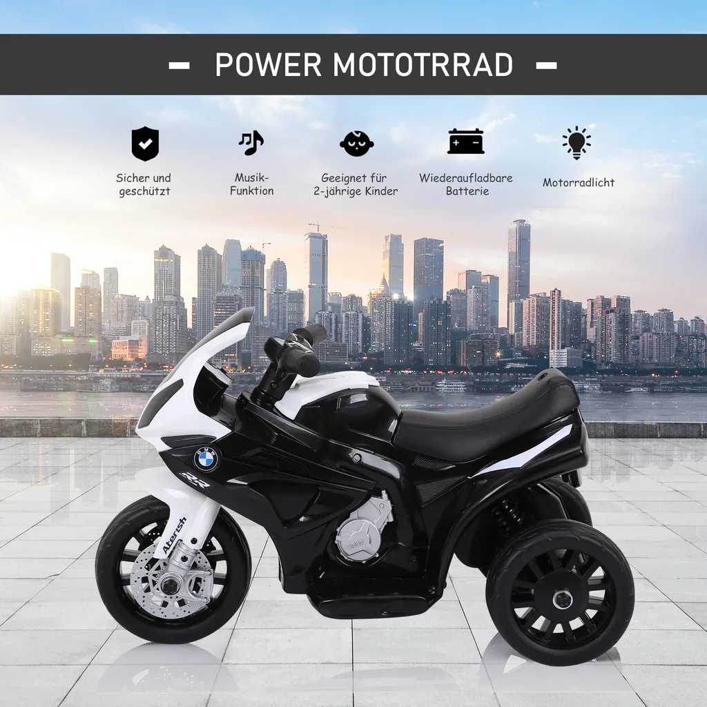 HOMCOM Elektro Kindermotorrad Kinderfahrzeug Lizensiert Von BMW S1000RR Elektro-Dreirad Mit Akku Stahl Schwarz 66 X 37 X 44 Cm 7 HOMCOM Elektro Kindermotorrad Kinderfahrzeug Lizensiert Von BMW S1000RR Elektro-Dreirad Mit Akku Stahl Schwarz 66 X 37 X 44 Cm – Bild 5