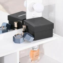 HOMCOM Schminktisch Kosmetiktisch Mit LED Spiegel Schublade 3 Ablagefächern Weiß 70 X 40 X 160 Cm -Homcom 1ae66968ae2b806009e8341fbba37a33