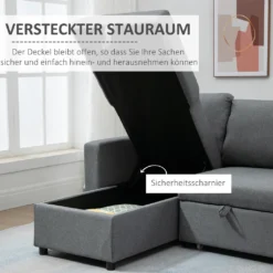 HOMCOM Ecksofa Mit Schlaffunktion Stauraum Eckcouch Mit Bettkasten Chaiselongue Schlafsofa Stoffsofa L-Form Leinen-Touch Hellgrau 211,5 X 146 X 85 Cm -Homcom 1b2698b07ad47f5330e1308c9fad86cb