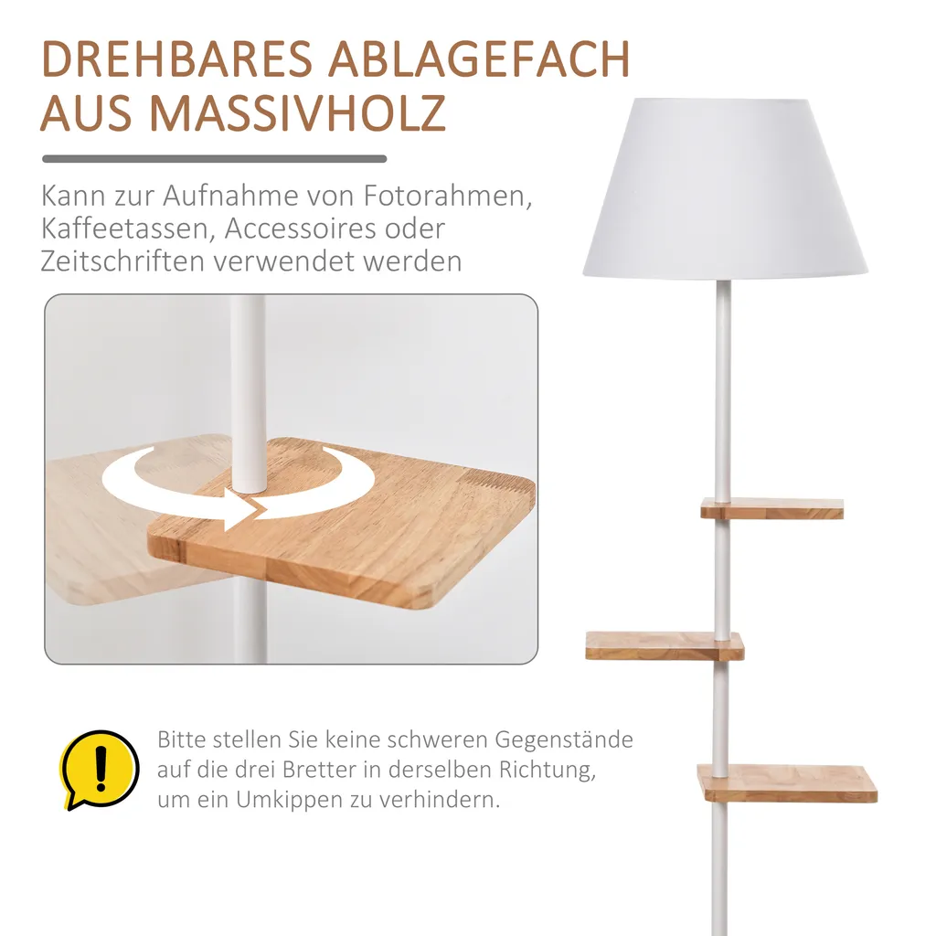 HOMCOM Stehlampe Stehleuchte Mit 3 Drehbaren Etagen Elegant Klassisch Für Wohnzimmer Schlafzimmer Büro Stahl Gummiholz T/C-Gewebe Marmor Weiß+Natur 38 X 38 X 155 Cm 5 HOMCOM Stehlampe Stehleuchte Mit 3 Drehbaren Etagen Elegant Klassisch Für Wohnzimmer Schlafzimmer Büro Stahl Gummiholz T/C-Gewebe Marmor Weiß+Natur 38 X 38 X 155 Cm – Bild 3