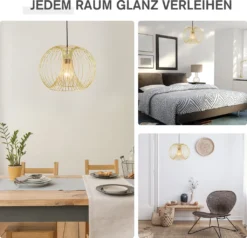 HOMCOM Hängeleuchte, Golde Moderne Deckenlampe, Deckenstrahler, E27, 40W, Küche, Bar, Wohnzimmer, Schlafzimmer, Stahl, Ø37 X 150H Cm (ohne Birne) -Homcom 1b88a624b885a14d911d85a507c095f7