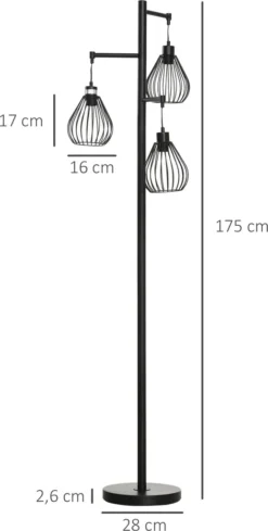 HOMCOM Stehlampe 3 Flammig, 40 W Stehleuchte Mit Käfig Lampenschirmen, E27 Fassung, Industrielle Standlampe, Exkl. Leuchtmittel, Für Wohnzimmer, Schlafzimmer, Schwarz 13 HOMCOM Stehlampe 3 Flammig, 40 W Stehleuchte Mit Käfig Lampenschirmen, E27 Fassung, Industrielle Standlampe, Exkl. Leuchtmittel, Für Wohnzimmer, Schlafzimmer, Schwarz -Homcom 1bb2b39d9b5a25a9ecbe64588f4cef1f