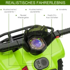 HOMCOM Mini Elektro-Quad Kinder Elektro ATV Kinderwagen Frontlicht Kinderfahrzeug Kindermotorrad Elektroquad Für 18-36 Monate Kinder Metall PP-Kunststoff Grün 70 X 42 X 45 Cm -Homcom 1bdcfa010f7ba218335dd92268e87cc0