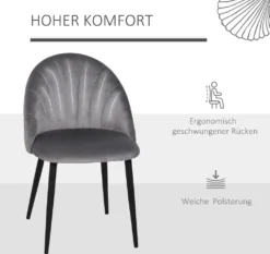 HOMCOM Esszimmerstühle 2er Set Küchenstuhl Wohnzimmerstuhl Bürostuhl Mit Rückenlehne Samt Metall Grau 50 X 54 X 79 Cm 15 HOMCOM Esszimmerstühle 2er Set Küchenstuhl Wohnzimmerstuhl Bürostuhl Mit Rückenlehne Samt Metall Grau 50 X 54 X 79 Cm -Homcom 1c08fb2395b7868876b3884541ad1fc5