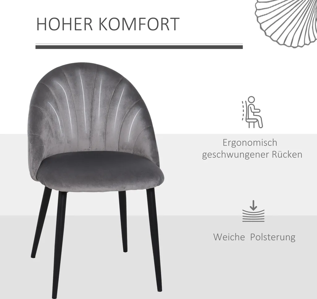 HOMCOM Esszimmerstühle 2er Set Küchenstuhl Wohnzimmerstuhl Bürostuhl Mit Rückenlehne Samt Metall Grau 50 X 54 X 79 Cm 8 HOMCOM Esszimmerstühle 2er Set Küchenstuhl Wohnzimmerstuhl Bürostuhl Mit Rückenlehne Samt Metall Grau 50 X 54 X 79 Cm – Bild 6