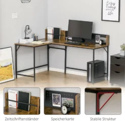 HOMCOM Computertisch Eckschreibtisch L-Form Arbeitstisch Platzsparender Gaming PC Workstation Für Home-Office Industriedesign Metall Rustikales Braun 165 X 110 X 95 Cm 17 HOMCOM Computertisch Eckschreibtisch L-Form Arbeitstisch Platzsparender Gaming PC Workstation Für Home-Office Industriedesign Metall Rustikales Braun 165 X 110 X 95 Cm -Homcom 1c26239cb13a1fed482ca63444fa767e