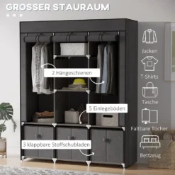 HOMCOM Stoffschrank, Kleiderschrank Mit Kleiderstangen Und Schubladen, Faltschrank Mit Reißverschluss, Faltbare Garderobe Für Schlafzimmer, Vliesstoff, Dunkelgrau, 125 X 43 X 162,5 Cm -Homcom 1c2b516dca502164644065688c6e10a7