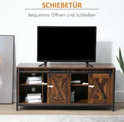 HOMCOM TV-Lowboard Fernsehtisch Fernsehschrank Im Industrial Design Zu 60 Zoll TV Schrank Mit Schrank Regal TV-Kommode Spanholz Stahl Braun+Schwarz 120 X 40 X 54 Cm -Homcom 1ccc8bcc4b0caac38522c42ac3aa3f98