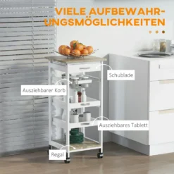 HOMCOM Küchenwagen, Servierwagen Mit Schublade Und Abnehmbarem Tablett Küchenrollwagen, Rollwagen Mit Arbeitsplatte, Kieferholz, Weiß, 37 X 37 X 82 Cm 14 HOMCOM Küchenwagen, Servierwagen Mit Schublade Und Abnehmbarem Tablett Küchenrollwagen, Rollwagen Mit Arbeitsplatte, Kieferholz, Weiß, 37 X 37 X 82 Cm -Homcom 1cd81e8ff419db5bdccb146f5eca8dac
