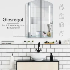 HOMCOM Badspiegel Mit Ablage LED Lichtspiegel Badezimmerspiegel Wandspiegel 15W (Modell4) Wasserdicht 50 X 15,5 X 70 Cm -Homcom 1cf04af278a410556290a378fef2acba