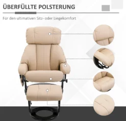 HOMCOM Relaxliege Mit Hocker 360°drehbarer Fernsehsessel Mit Liegefunktion Massagesessel Liegesessel Ergonomischer Stuhl Sessel PolyurethanCreme 76 X 80 X 102 Cm -Homcom 1d0d694a8cc9a36544bfaa09bbbc134b