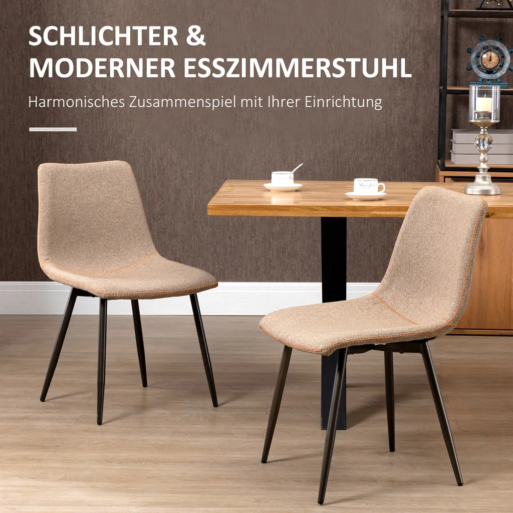 HOMCOM 2er Set Esszimmerstühle Küchenstuhl Essstühle Wohnzimmerstühle Polsterstühle Armlos Ergonomisch Im Skandi-Design Bezug Aus Leinen Stahl Hellbraun 47,5 X 55,5 X 77,5 Cm 6 HOMCOM 2er Set Esszimmerstühle Küchenstuhl Essstühle Wohnzimmerstühle Polsterstühle Armlos Ergonomisch Im Skandi-Design Bezug Aus Leinen Stahl Hellbraun 47,5 X 55,5 X 77,5 Cm – Bild 4