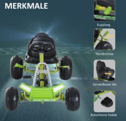 HOMCOM Kinder Go Kart Tretauto Tretfahrzeug Kinderfahrzeug Mit Verstellbarem Sitz Pedalfahrzeug Mit Handbremse Ab 3 Jahren Grün 95 X 66,5 X 57cm 15 HOMCOM Kinder Go Kart Tretauto Tretfahrzeug Kinderfahrzeug Mit Verstellbarem Sitz Pedalfahrzeug Mit Handbremse Ab 3 Jahren Grün 95 X 66,5 X 57cm -Homcom 1e8d0915f0e721b81edcebe1a3effbc7