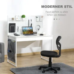 HOMCOM Computertisch Schreibtisch Mit 2 Schubladen Notizgitter Stofftasche Arbeitstisch Bürotisch Laptop Stahl Spanplatte Weiß+Grau 110 X 58,5 X 127 Cm -Homcom 1f8c4063b6686b90fc8339d4713f1eeb