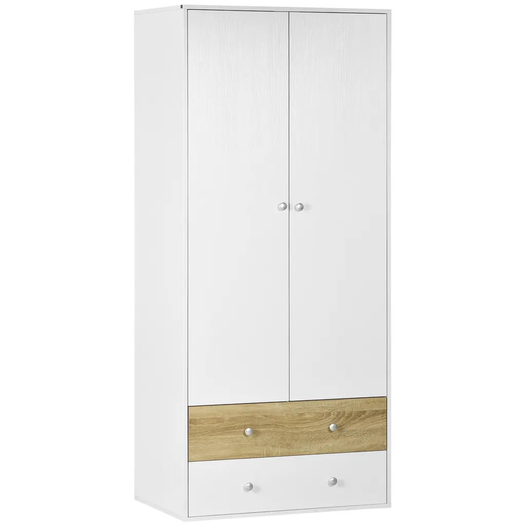HOMCOM Kleiderschrank, Drehtürenschrank Mit 2 Schubladen, Schrank Mit Türen, Garderobenständer Mit Kippschutz Für Wohnzimmer, Schlafzimmer, Weiß, 80 X 50 X 180cm 3 HOMCOM Kleiderschrank, Drehtürenschrank Mit 2 Schubladen, Schrank Mit Türen, Garderobenständer Mit Kippschutz Für Wohnzimmer, Schlafzimmer, Weiß, 80 X 50 X 180cm