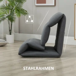 HOMCOM Bodenstuhl, Bodensessel Mit 5-stufig Verstellbarer Rückenlehne, Klappbares Bodensofa Mit Liegefunktion, Bodenkissen, Meditationsstuhl In Leinenoptik, Lazy Sofa, Dunkelgrau, 72 X 71 X 60 Cm -Homcom 2046aef83c7212024b85b9b5af2cf566