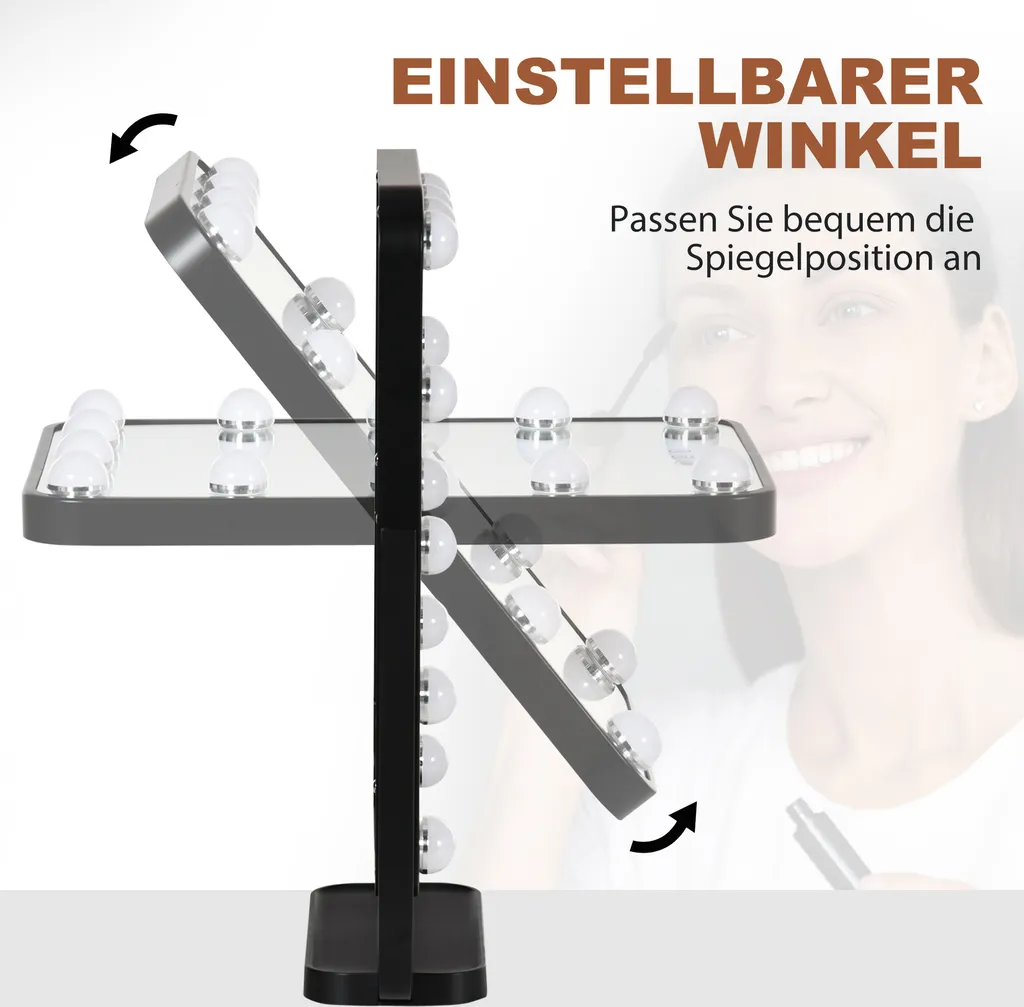 HOMCOM Schminkspiegel Hollywood Makeup Spiegel Mit 12 Dimmer-LED-Leuchten 3 Lichtfarben Kosmetikspiegel Touch-Steuerung 12W Für Schlafzimmer 32,8 X 11 X 47,4 Cm 8 HOMCOM Schminkspiegel Hollywood Makeup Spiegel Mit 12 Dimmer-LED-Leuchten 3 Lichtfarben Kosmetikspiegel Touch-Steuerung 12W Für Schlafzimmer 32,8 X 11 X 47,4 Cm – Bild 6