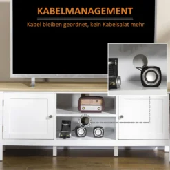 HOMCOM TV-Lowboard Fernsehschrank Mit 2 Schränken Und 2 Offenen Regalen TV Schrank Mit Kabelführungslöcher Unterschrank TV-Kommode Fernsehtisch Landhausstil Weiß+Natur 120 X 35 X 48cm -Homcom 2244e1b1850094bcfb4d78d3d62bade5
