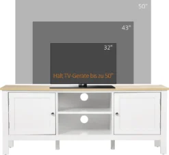 HOMCOM TV-Lowboard Fernsehschrank Mit 2 Schränken Und 2 Offenen Regalen TV Schrank Mit Kabelführungslöcher Unterschrank TV-Kommode Fernsehtisch Landhausstil Weiß+Natur 120 X 35 X 48cm -Homcom 2309fe87fc384afea4f528bef00fb074
