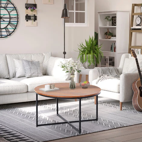 HOMCOM Couchtisch Rund In Holzoptik, Kaffeetisch, Metallbeine, Spanplatte, Braun, Ø80 X H45 Cm 5 HOMCOM Couchtisch Rund In Holzoptik, Kaffeetisch, Metallbeine, Spanplatte, Braun, Ø80 X H45 Cm – Bild 3