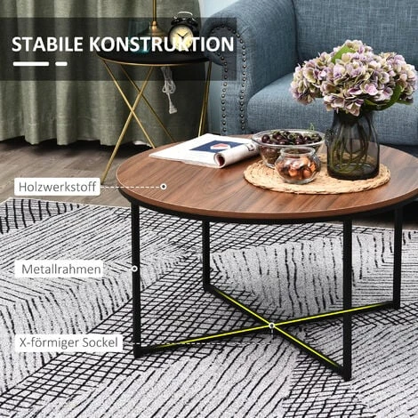 HOMCOM Couchtisch Rund In Holzoptik, Kaffeetisch, Metallbeine, Spanplatte, Braun, Ø80 X H45 Cm 7 HOMCOM Couchtisch Rund In Holzoptik, Kaffeetisch, Metallbeine, Spanplatte, Braun, Ø80 X H45 Cm – Bild 5
