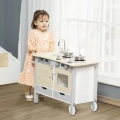 HOMCOM Kinderküche Mit Rädern Und Griff 10 HOMCOM Kinderküche Mit Rädern Und Griff -Homcom 23676013 03