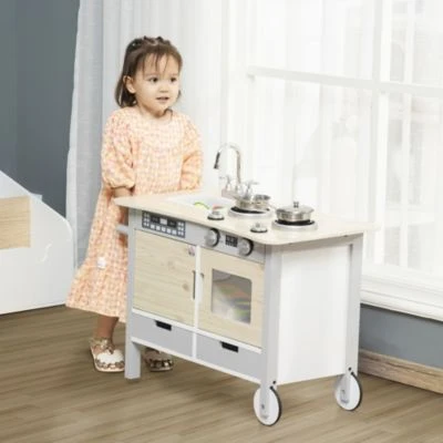 HOMCOM Kinderküche Mit Rädern Und Griff 5 HOMCOM Kinderküche Mit Rädern Und Griff – Bild 3