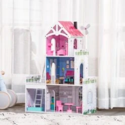 HOMCOM Kinder Puppenhaus Mit 3 Etagen 11 HOMCOM Kinder Puppenhaus Mit 3 Etagen -Homcom 23785457 04