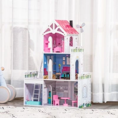 HOMCOM Kinder Puppenhaus Mit 3 Etagen 6 HOMCOM Kinder Puppenhaus Mit 3 Etagen – Bild 4