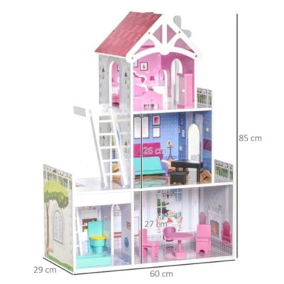 HOMCOM Kinder Puppenhaus Mit 3 Etagen 8 HOMCOM Kinder Puppenhaus Mit 3 Etagen – Bild 6