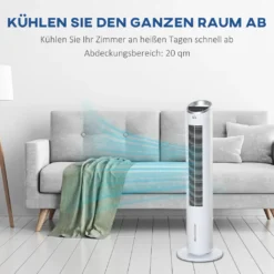 HOMCOM Luftkühler Mit Wasserkühlung Fernbedienung Turmventilator Standventilator Mit Luftbefeuchtung Klimagerät 8h Timer Nutzungsraum 20㎡ 60W ABS Weiß Ø30 X 100,8H Cm -Homcom 247d5d639b88b966930bc56cadd8b6e0