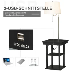 HOMCOM 2-in-1 Stehleuchte Stehlampe Beistelltisch Mit 3 Regalen Innenbeleuchtung E27 Bis 40W Für Wohn-/Schlafzimmer Schwarz+Weiß 44,5 X 44,5 X 144,5 Cm -Homcom 24802bba4fd8926d88729e536d36f5d6