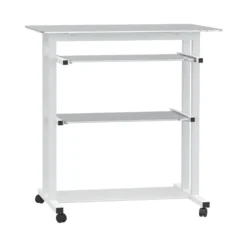 HOMCOM Computertisch Eckschreibtisch Winkelschreibtisch Schreibtisch Bürotisch PC Moderner Einfacher Stil Hartglas Eisenrohr Weiß 80 X 51 X 83 Cm